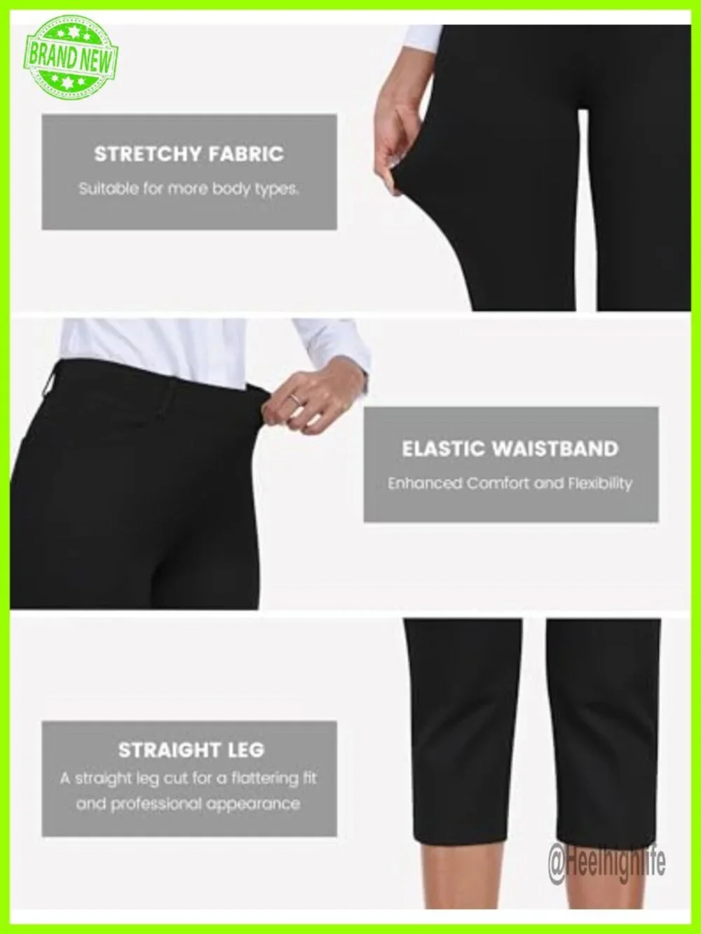 Stretch Capri Pants with Pockets Pull On Elastic Waist